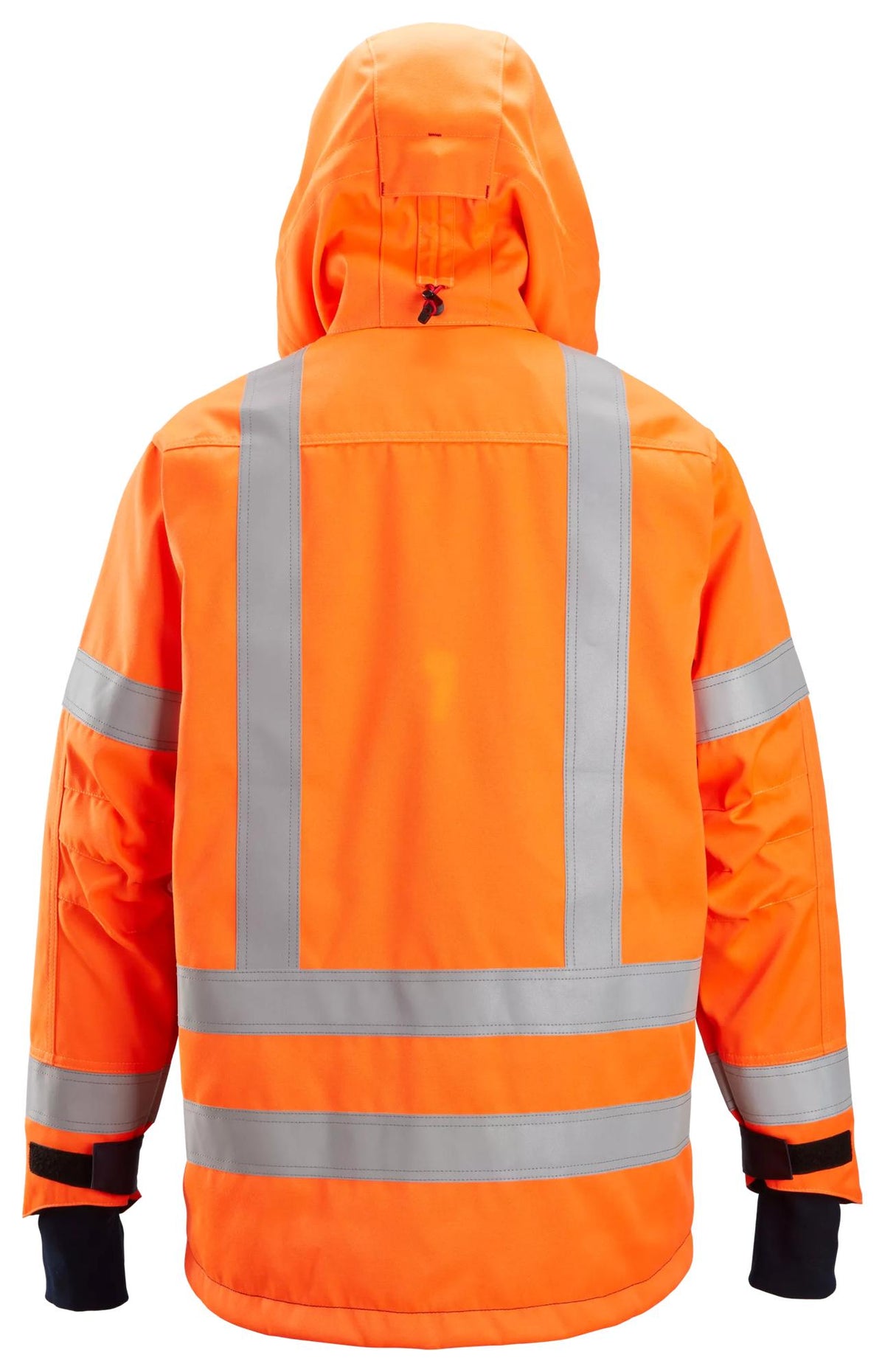 Snickers Workwear 1164 ProtecWork, Insulated Hood Jacket, High-Vis Class 3 in Hi-Vis Orange/Navy, back view