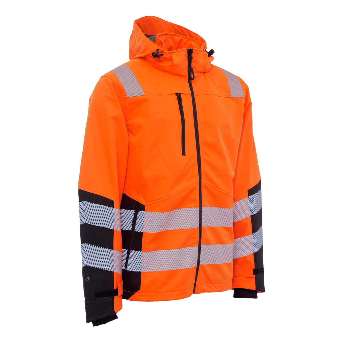 ELKA Rainwear Visible Xtreme Recycled Softshell jacket in Fl. Orange/Black, front view