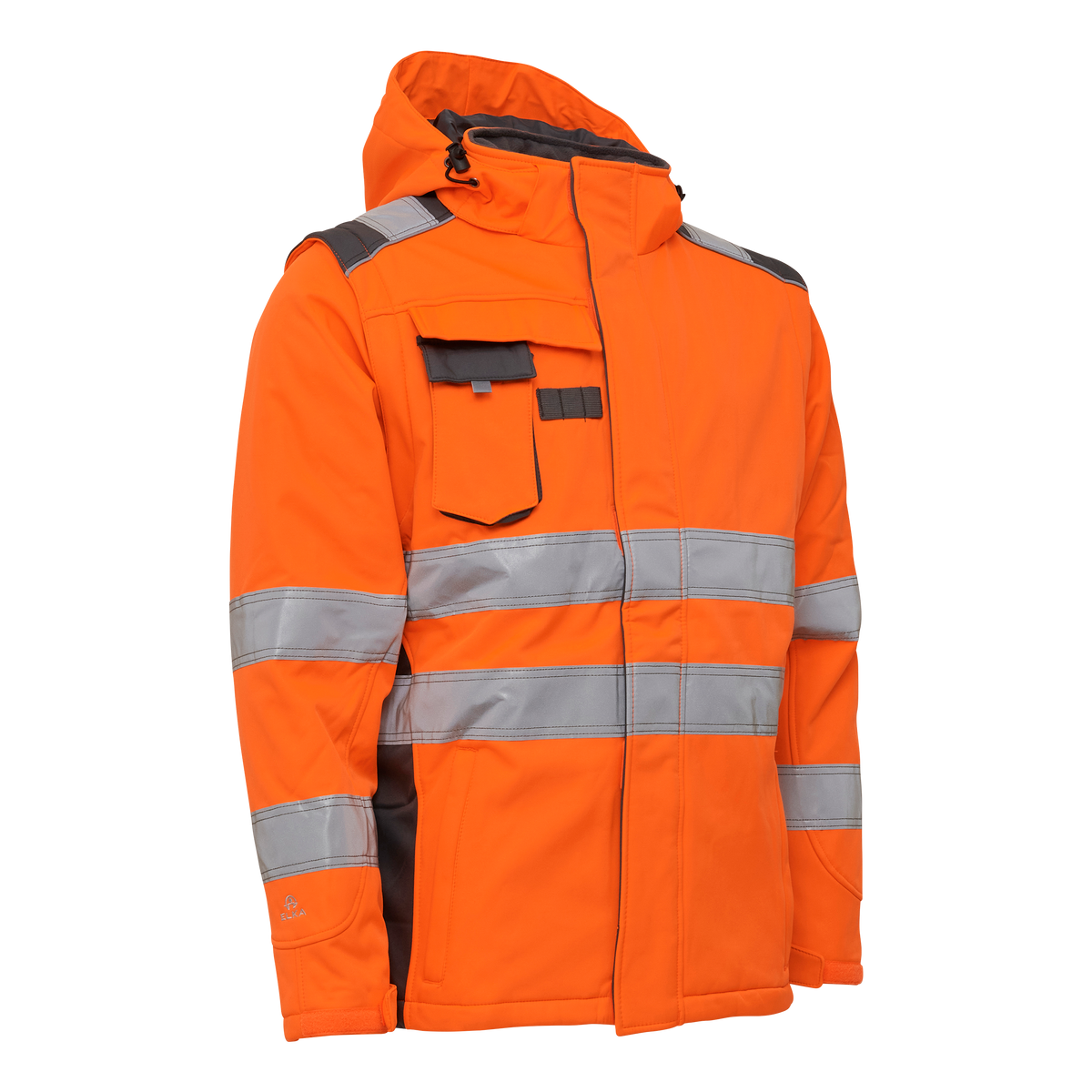 ELKA Rainwear Visible Xtreme Winter Softshell jacket in Fl. Orange/Grey, front view