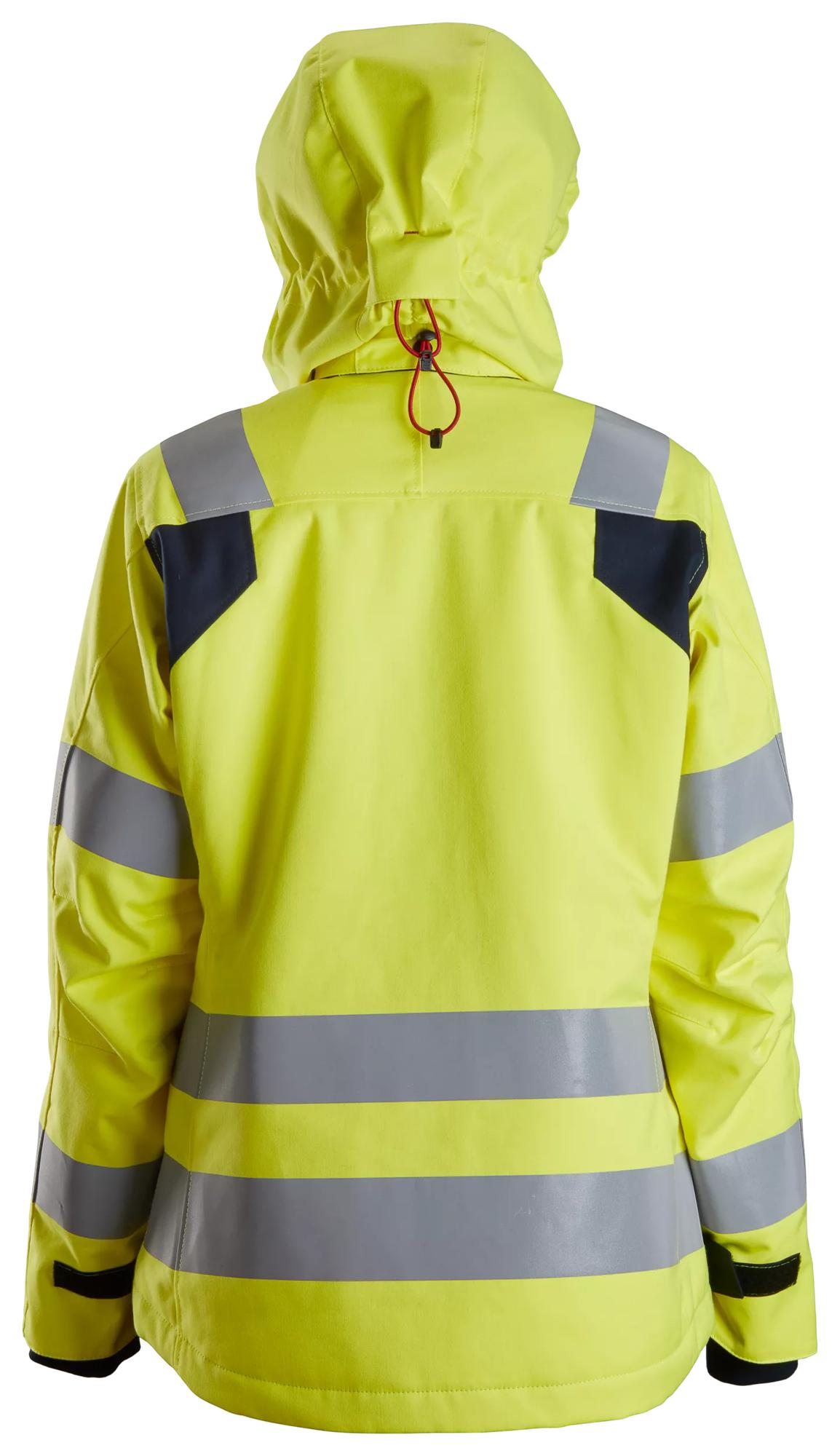 Snickers Workwear 1167 ProtecWork, Women's Waterproof Insulated Hood Jacket, High-Vis Class 3 in Hi-Vis Yellow/Navy, back view