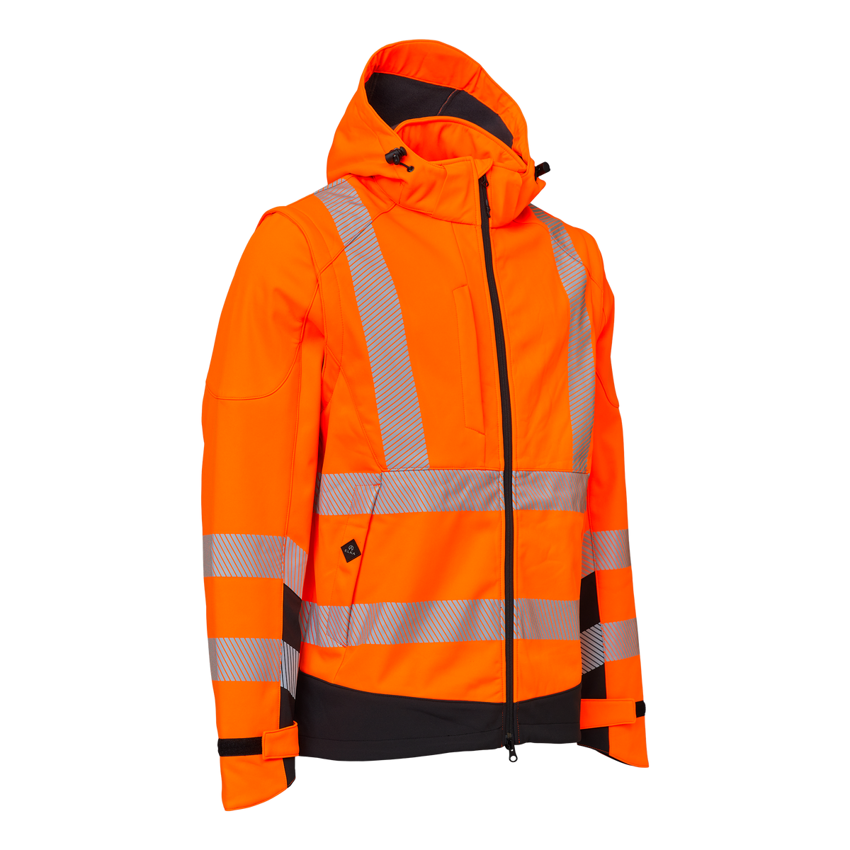 ELKA Rainwear Visible Xtreme Softshell Jacket with detachable sleeves in Fl. Orange/Black, front view