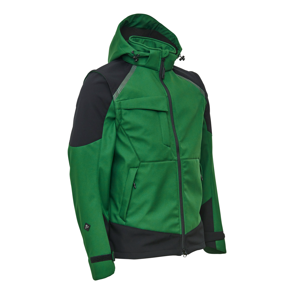 ELKA Rainwear Working Xtreme Softshell Jacket with detachable sleeves in Green/Black