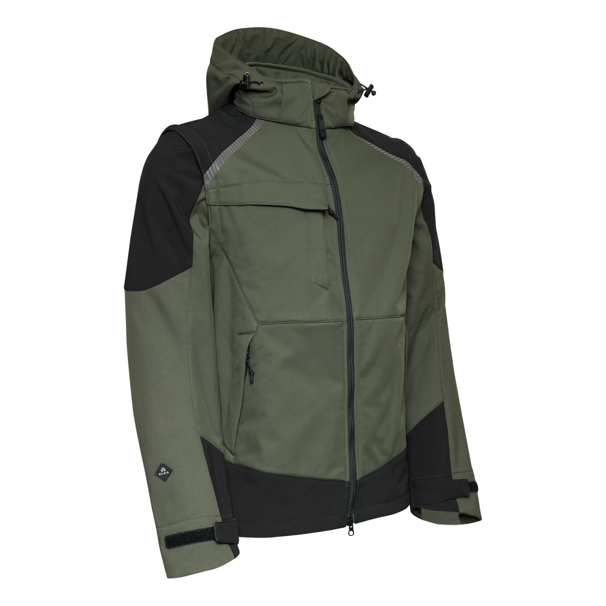 ELKA Rainwear Working Xtreme Softshell Jacket with detachable sleeves in Olive/Black