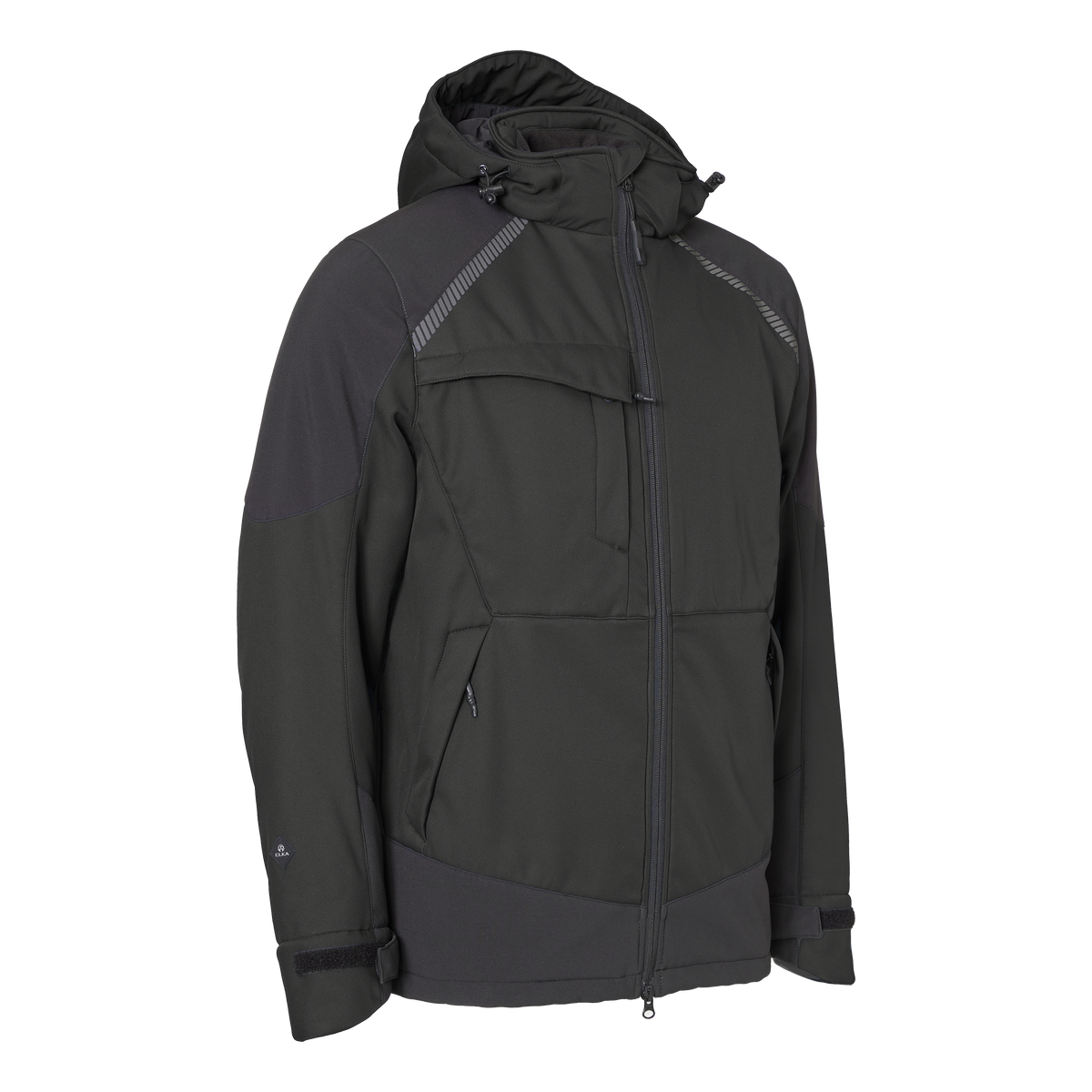 ELKA Rainwear Working Xtreme Winter Softshell Jacket in Black, front view
