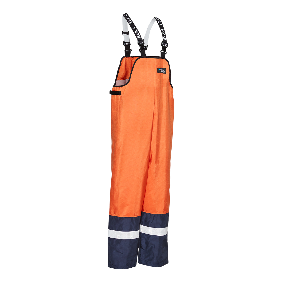 ELKA Rainwear Fishing Shield Bib & Brace in Orange/Navy, front view