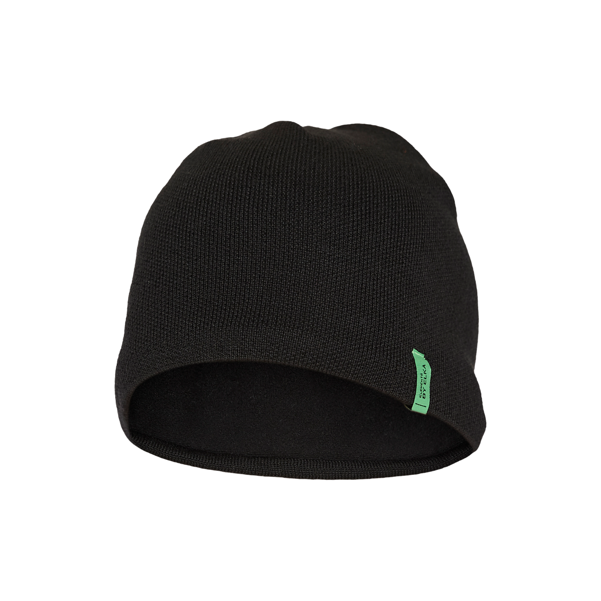 ELKA Rainwear Knitted beanie/ hat in Black, front view