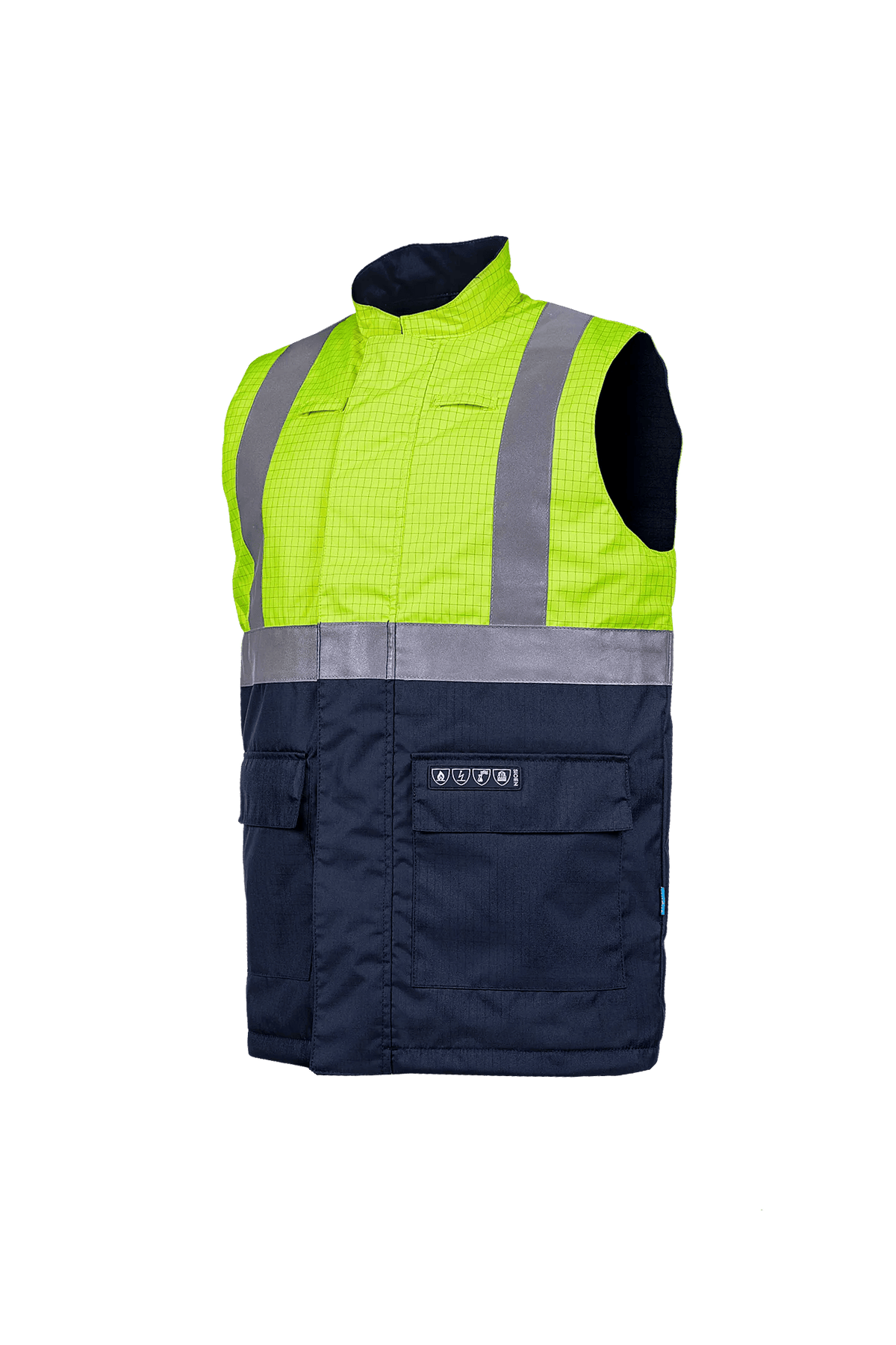 Sioen PRO Bravone in High-vis yellow/Navy blue, side view