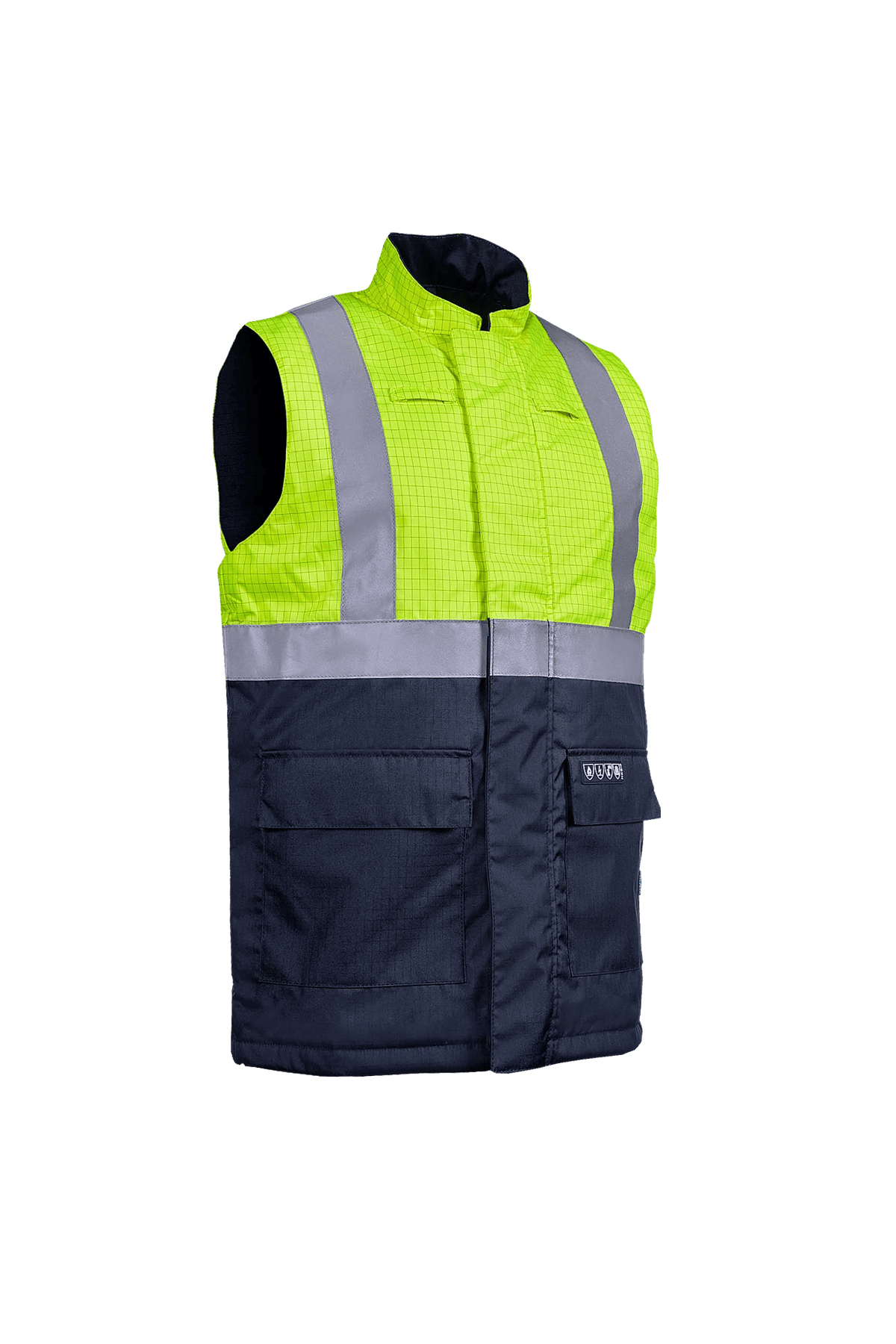 Sioen PRO Bravone in High-vis yellow/Navy blue, side view