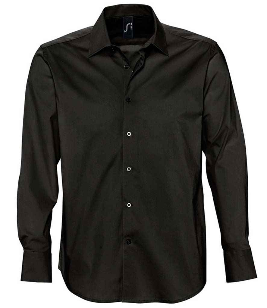 SOL'S Brighton Long Sleeve Fitted Shirt in Black, front view