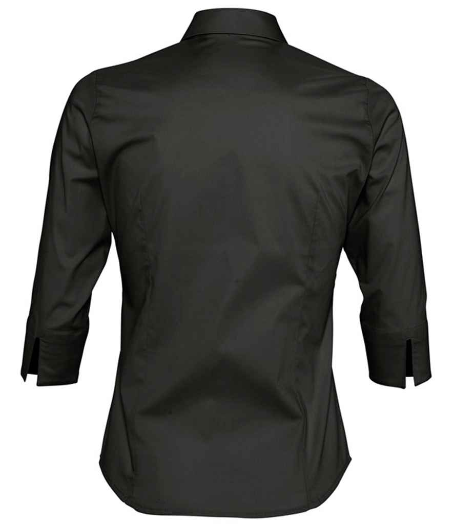 SOL'S Ladies Effect 3/4 Sleeve Fitted Shirt in Black, back view
