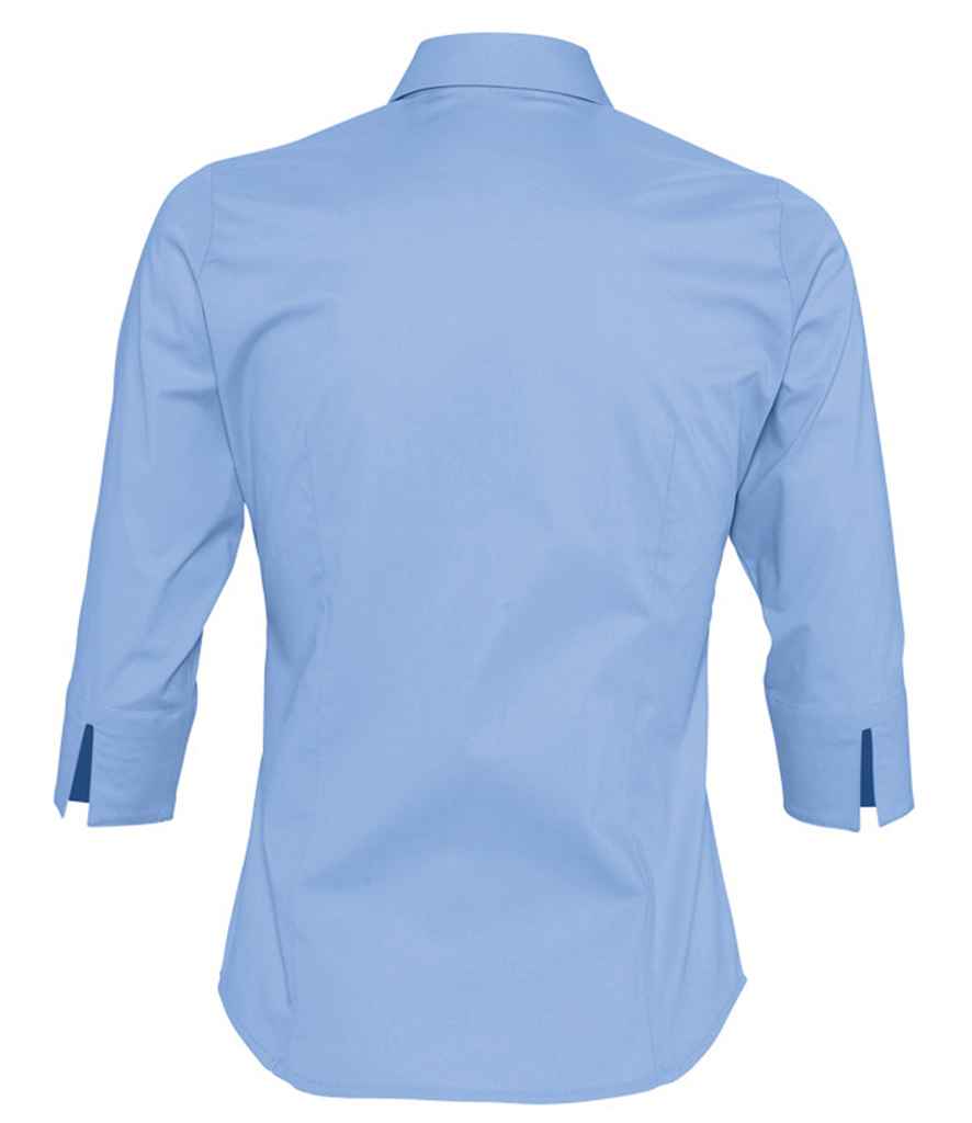 SOL'S Ladies Effect 3/4 Sleeve Fitted Shirt in Bright Sky, back view