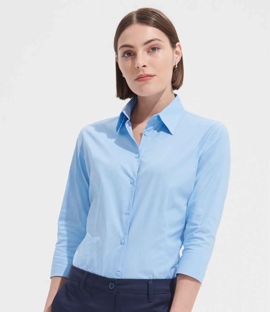 SOL'S Ladies Effect 3/4 Sleeve Fitted Shirt in Bright Sky
