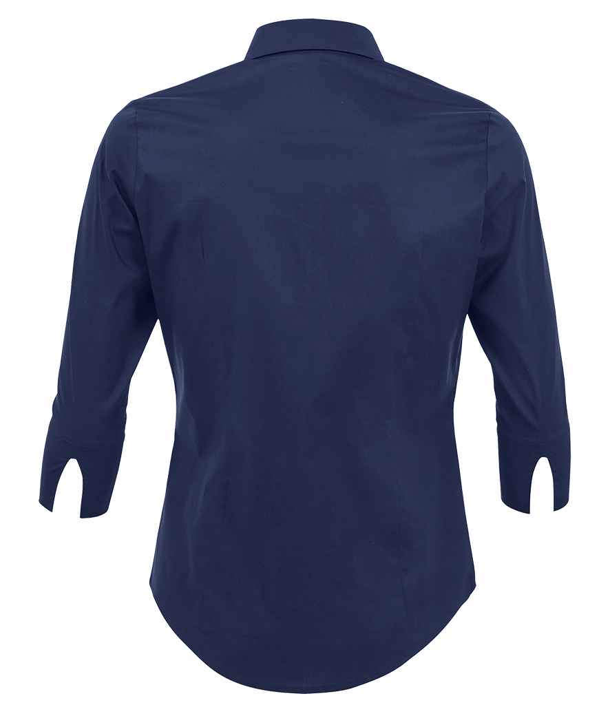 SOL'S Ladies Effect 3/4 Sleeve Fitted Shirt in Dark Blue, back view