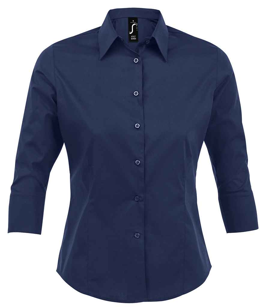 SOL'S Ladies Effect 3/4 Sleeve Fitted Shirt in Dark Blue, front view
