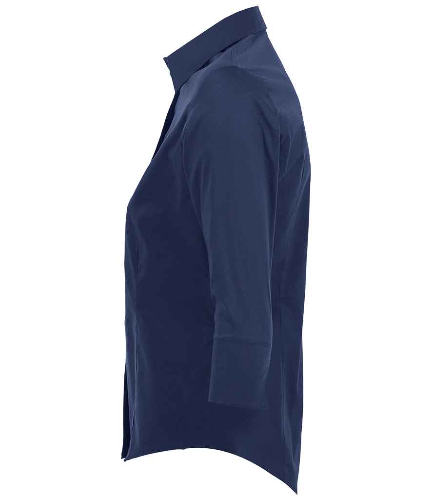 SOL'S Ladies Effect 3/4 Sleeve Fitted Shirt in Dark Blue, side view