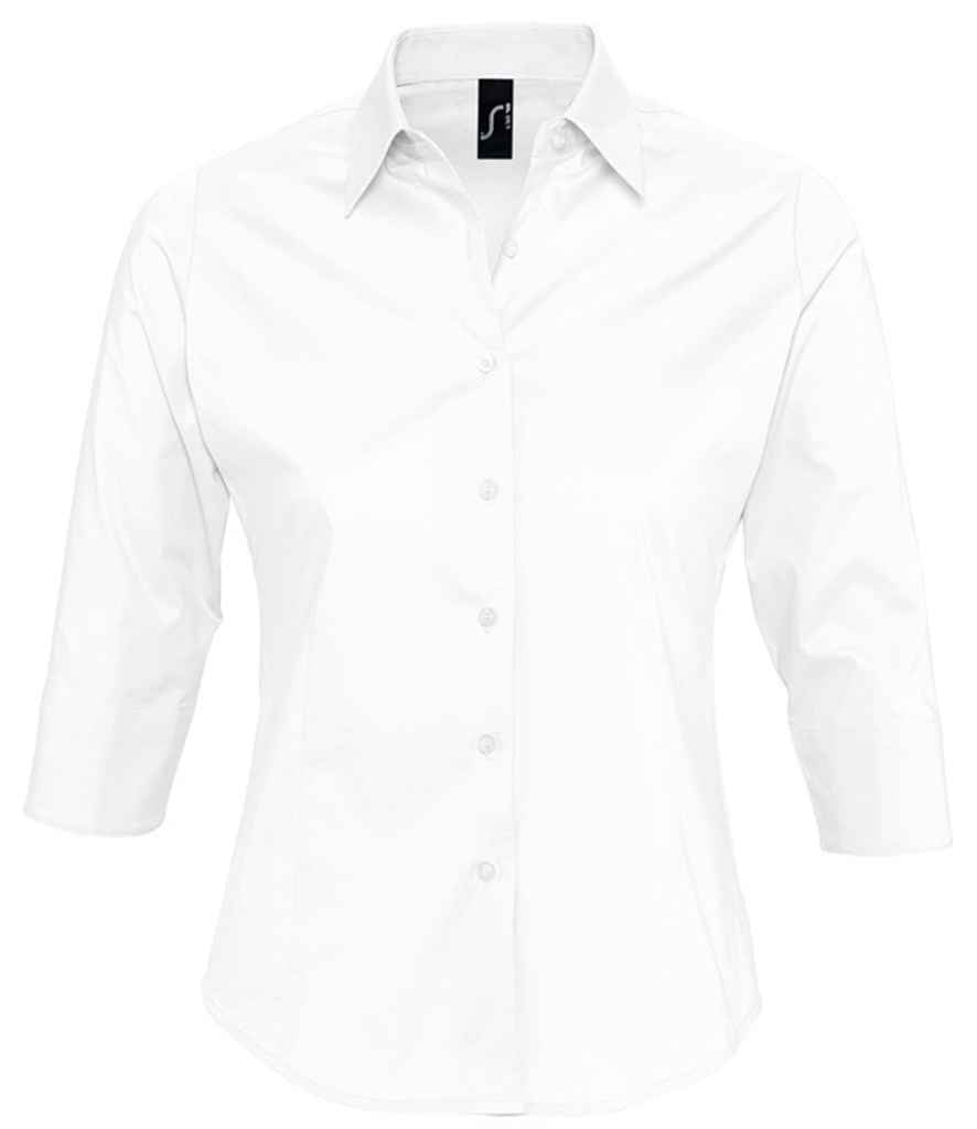 SOL'S Ladies Effect 3/4 Sleeve Fitted Shirt in White, front view