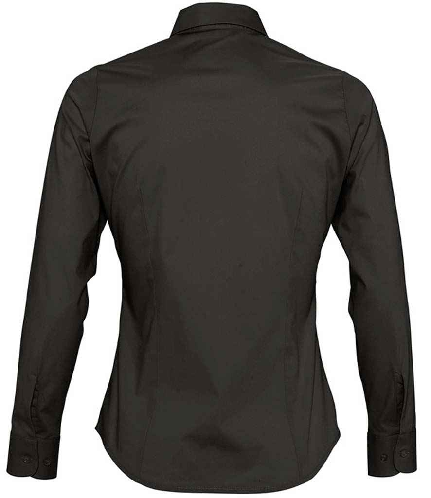 SOL'S Ladies Eden Long Sleeve Fitted Shirt in Black, back view