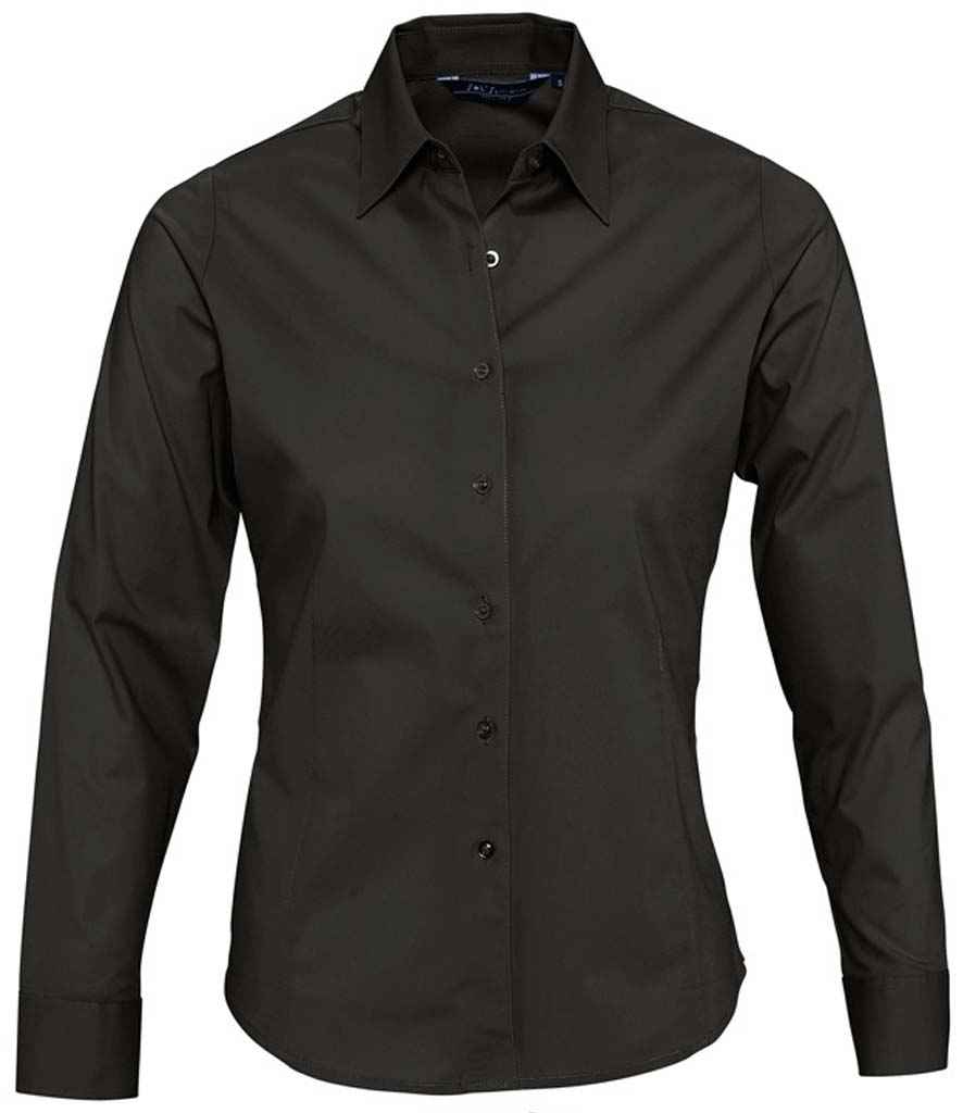 SOL'S Ladies Eden Long Sleeve Fitted Shirt in Black, front view
