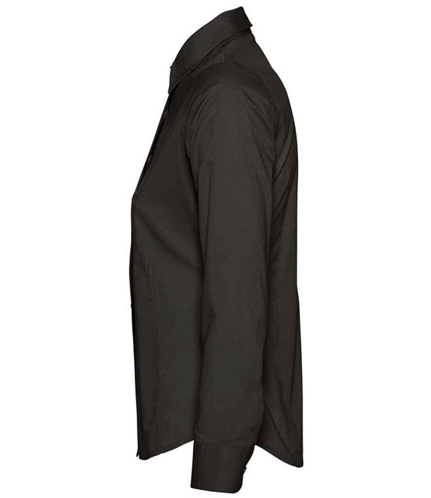 SOL'S Ladies Eden Long Sleeve Fitted Shirt in Black, side view