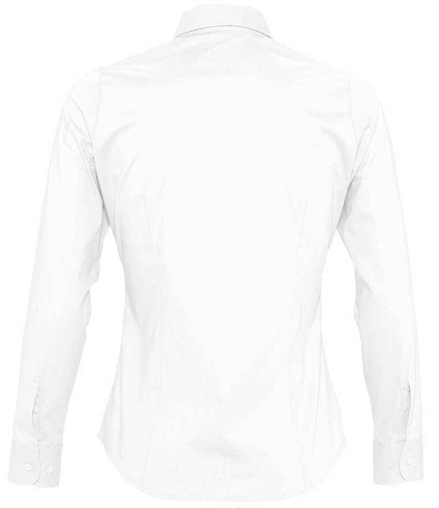 SOL'S Ladies Eden Long Sleeve Fitted Shirt in White, back view