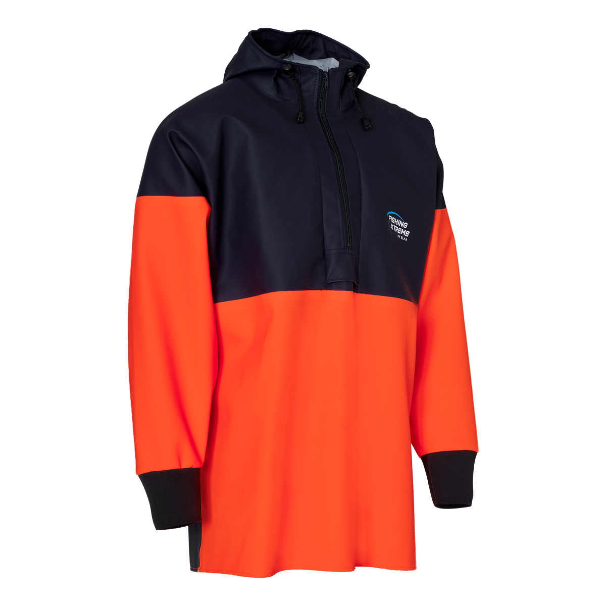 ELKA Rainwear Fishing Xtreme Smock w/neoprene cuff in Fl. Orange/Navy, front view
