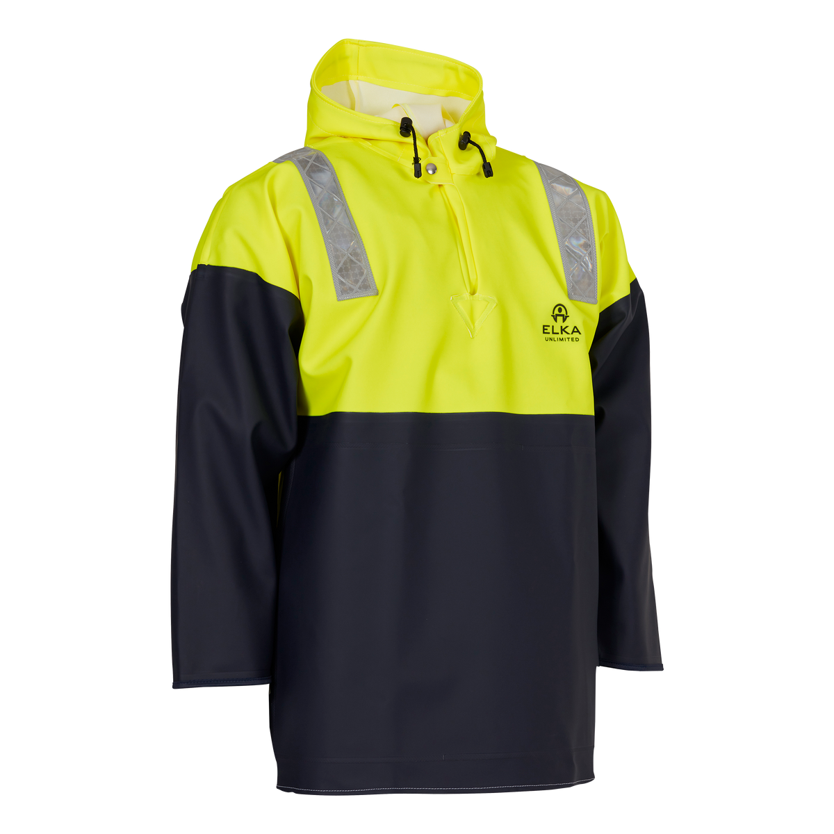 ELKA Rainwear Unlimited Smock in Fl. Yellow/Navy, front view