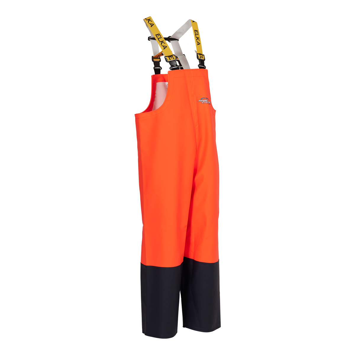 ELKA Rainwear Fishing Xtreme Bib & Brace in Fl. Orange/Navy, front view