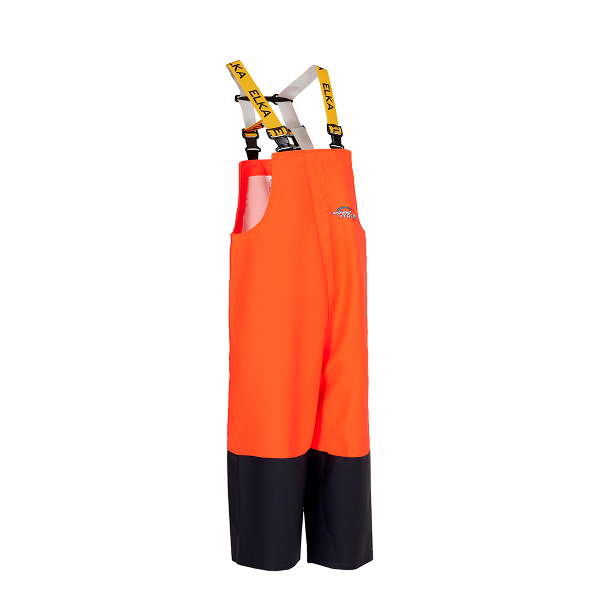 ELKA Rainwear Fishing Xtreme Bib & Brace junior in Fl. Orange/Navy, front view