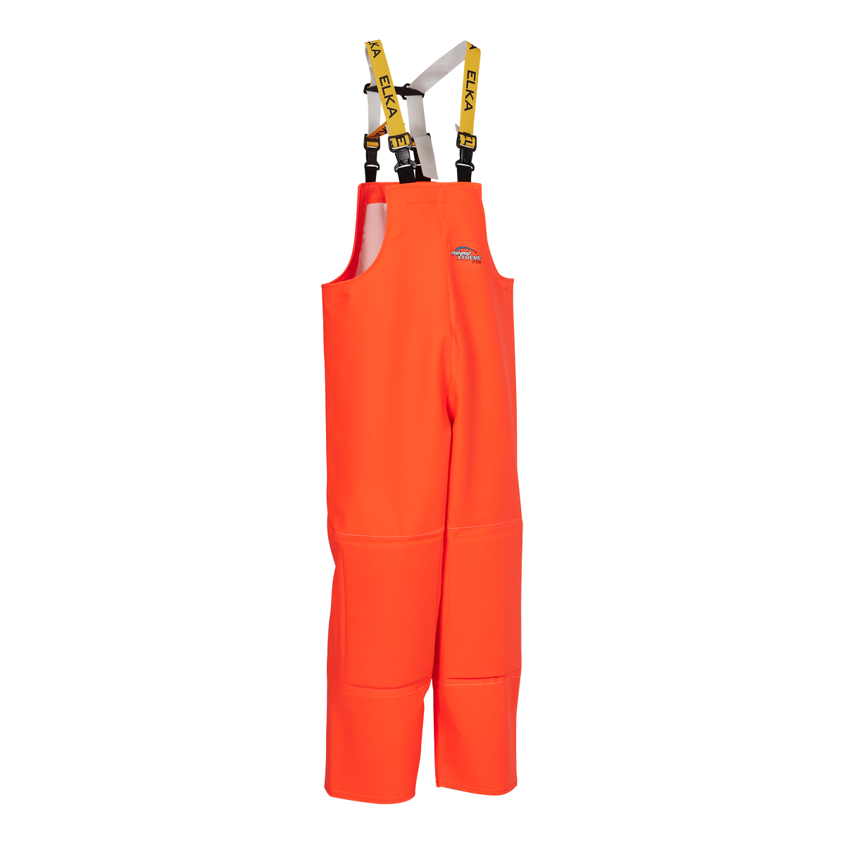ELKA Rainwear Fishing Xtreme Bib & Brace with knee patch in Fl. Orange, front view