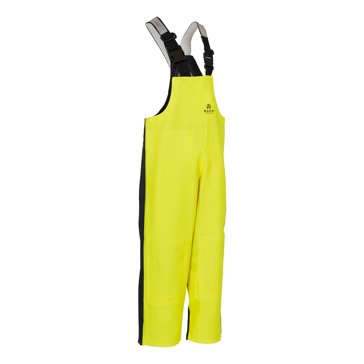 ELKA Rainwear Unlimited Bib & Brace with knee pads in Fl. Yellow/Navy, front view
