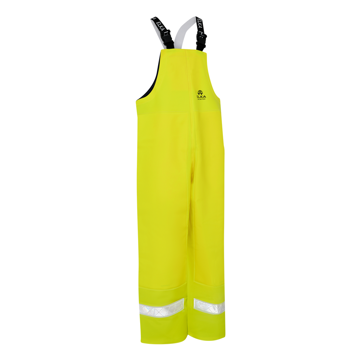 ELKA Rainwear Unlimited Bib & Brace with high waist in Fl. Yellow/Navy, front view