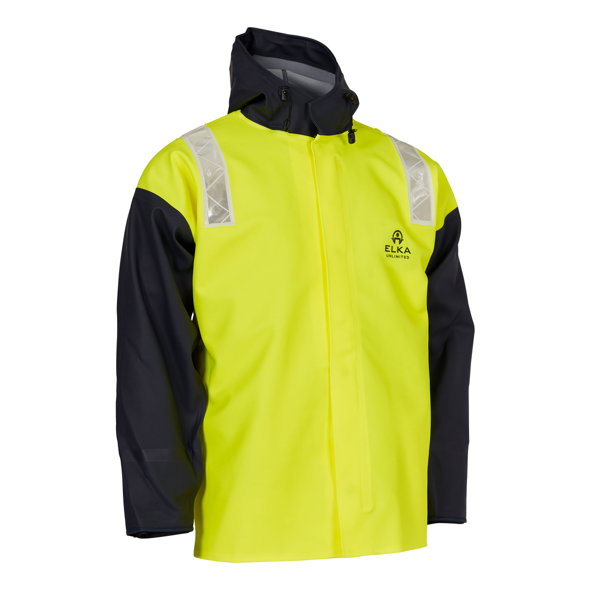 ELKA Rainwear Unlimited Jacket With Press Buttons in Fl. Yellow/Navy, front view