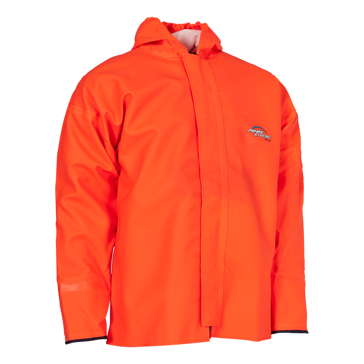 ELKA Rainwear Fishing Xtreme Jacket w/elasticated wind catch in Fl. Orange, front view
