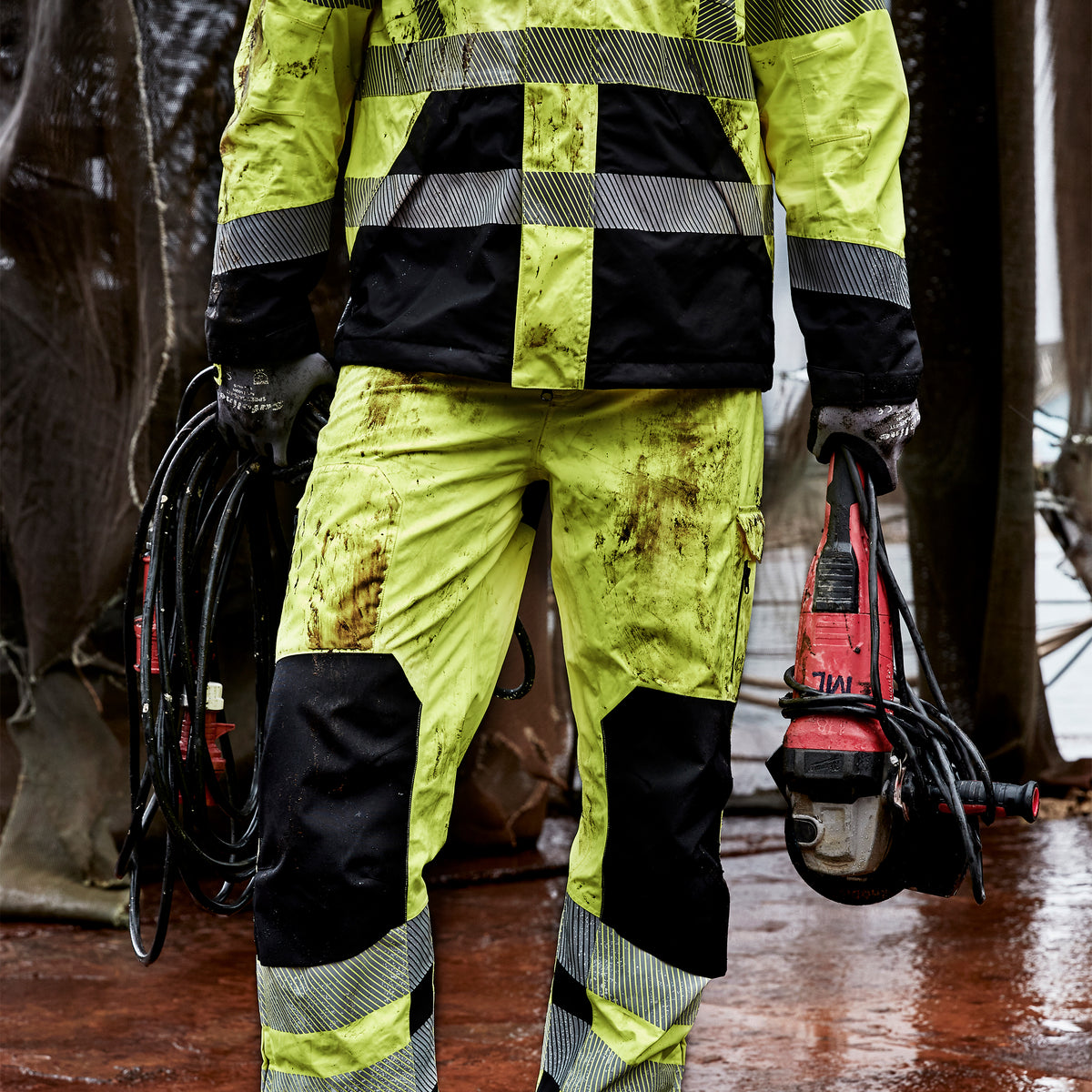 ELKA Rainwear Visible Xtreme Stretch Waist Trousers in Fl. Yellow/Black