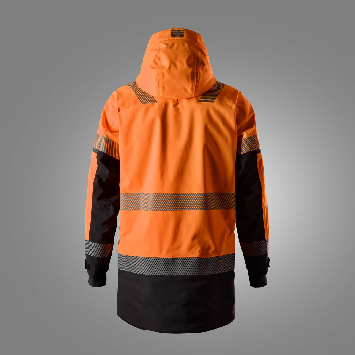 Snickers Workwear 1831 High-Vis Class 3 Waterproof Stretch Parka in Hi-Vis Orange/Black, back view