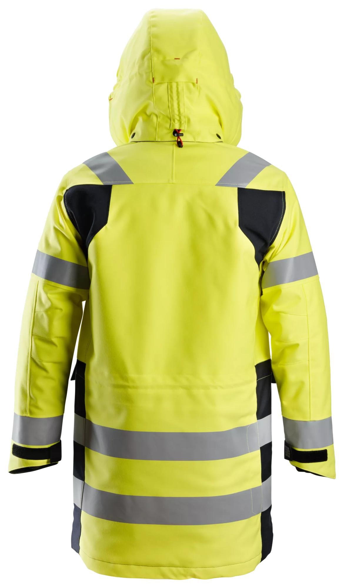 Snickers Workwear 1860 ProtecWork, Insulated Parka, High-Vis Class 3 in Hi-Vis Yellow/Navy, back view