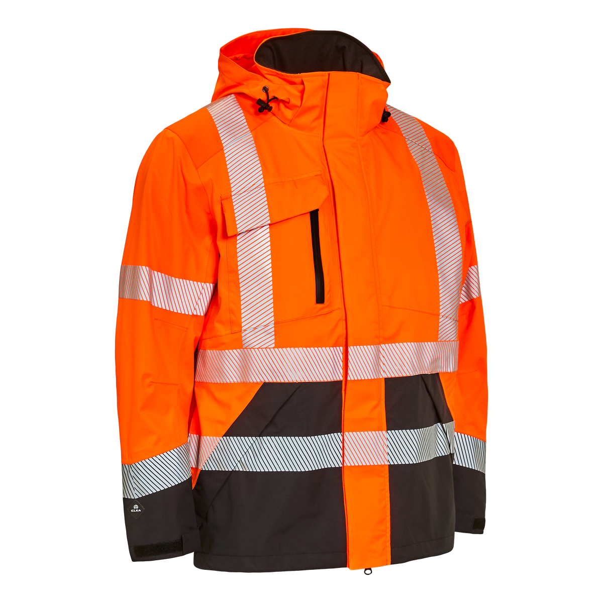 ELKA Rainwear Visible Xtreme Stretch Jacket in Fl. Orange/Black, front view