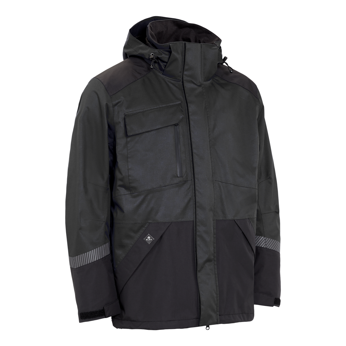 ELKA Rainwear Working Xtreme Stretch Jacket in Black, front view