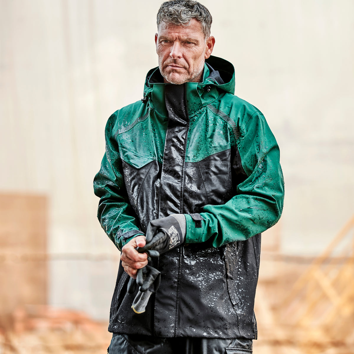 ELKA Rainwear Working Xtreme Stretch 3 layer Jacket in Green/Black
