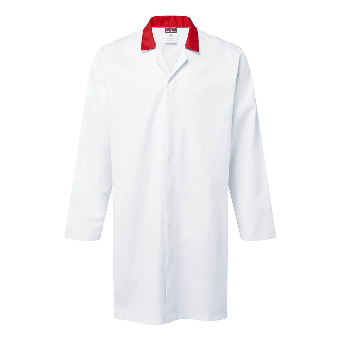 Portwest Food Industry No Pocket Coat in White/Red, image 2