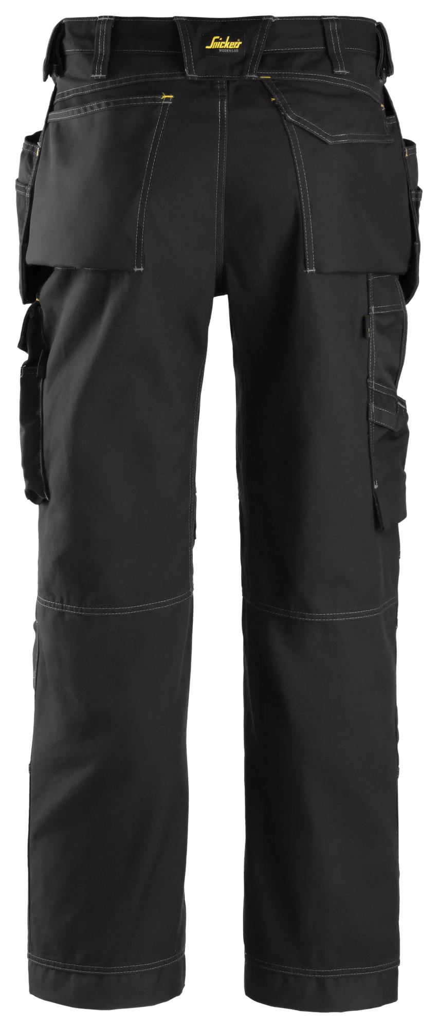 Snickers Workwear 3215 Craftsmen Holster Pockets Trousers, Comfort Cotton in Black/Black, back view