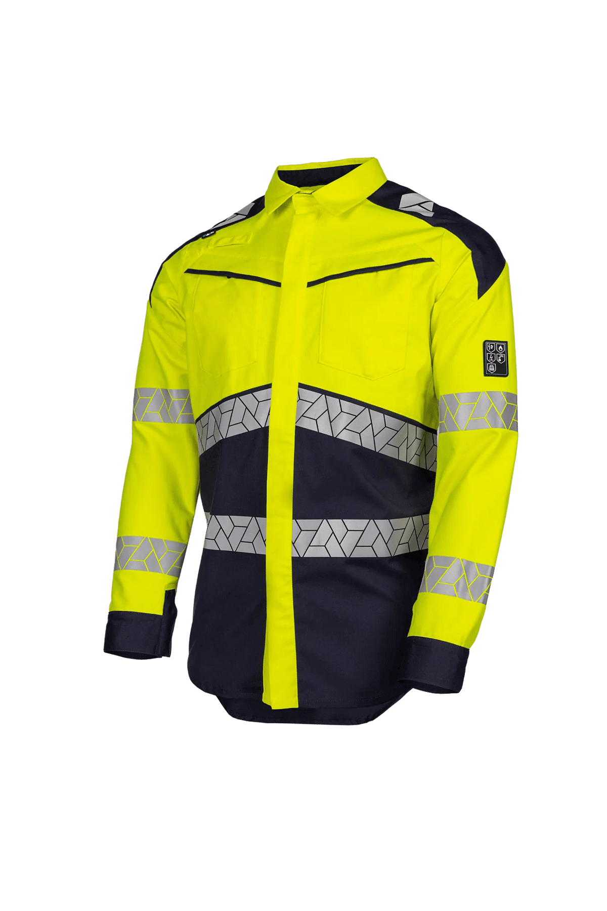 Sioen PRO Rayane in High-vis yellow/Navy blue, side view
