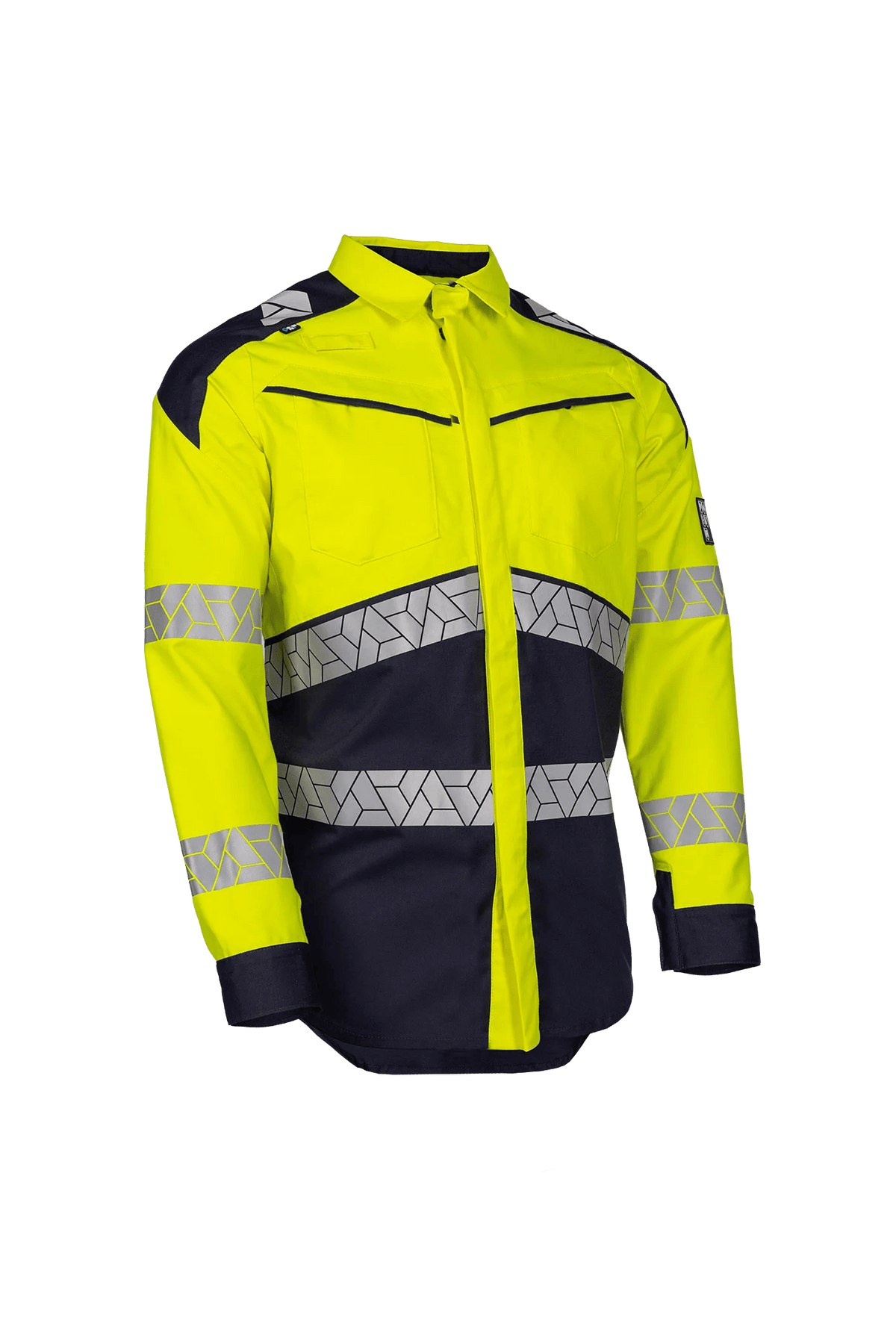 Sioen PRO Rayane in High-vis yellow/Navy blue, side view