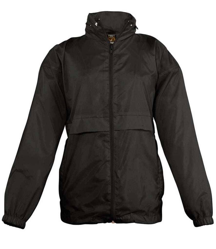 SOL'S Kids Surf Windbreaker Jacket in Black, front view