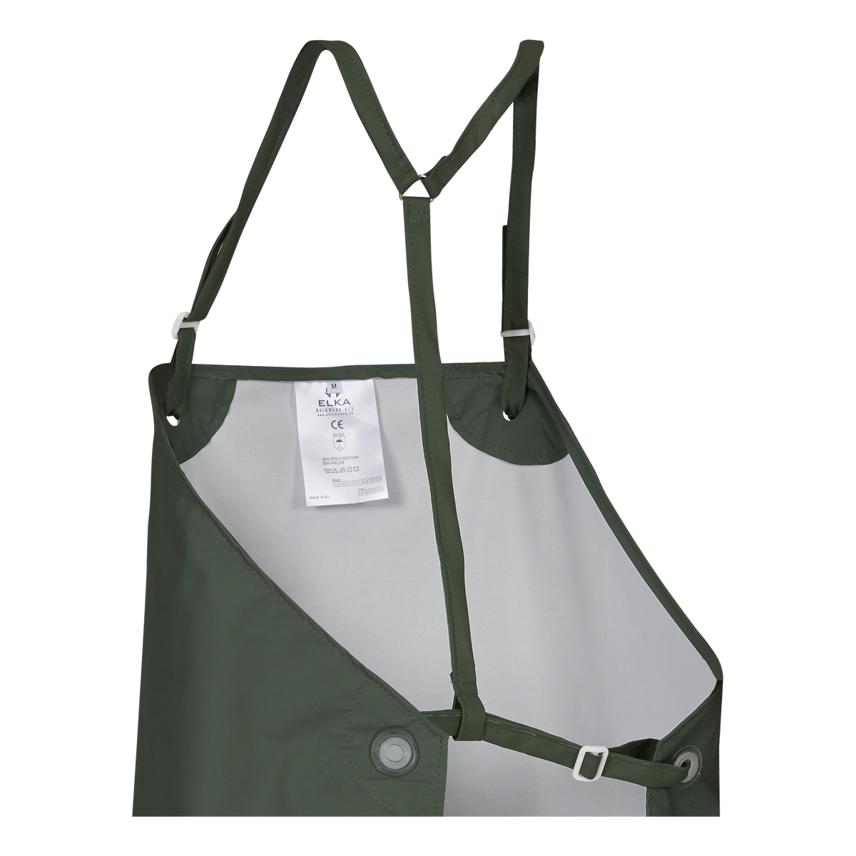 ELKA Rainwear Braces for Apron in Olive, front view