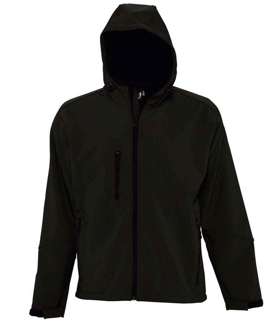 SOL'S Replay Hooded Soft Shell Jacket in Black, front view