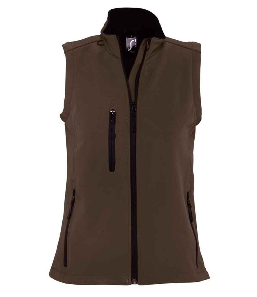 SOL'S Ladies Rallye Soft Shell Bodywarmer in Dark Chocolate, front view