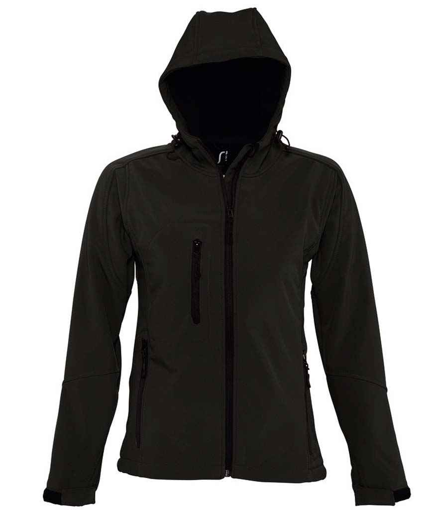SOL'S Ladies Replay Hooded Soft Shell Jacket in Black, front view