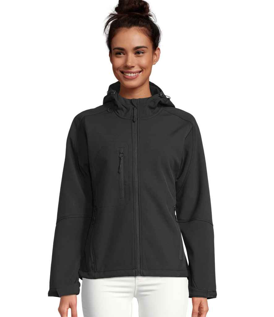 SOL'S Ladies Replay Hooded Soft Shell Jacket in Black