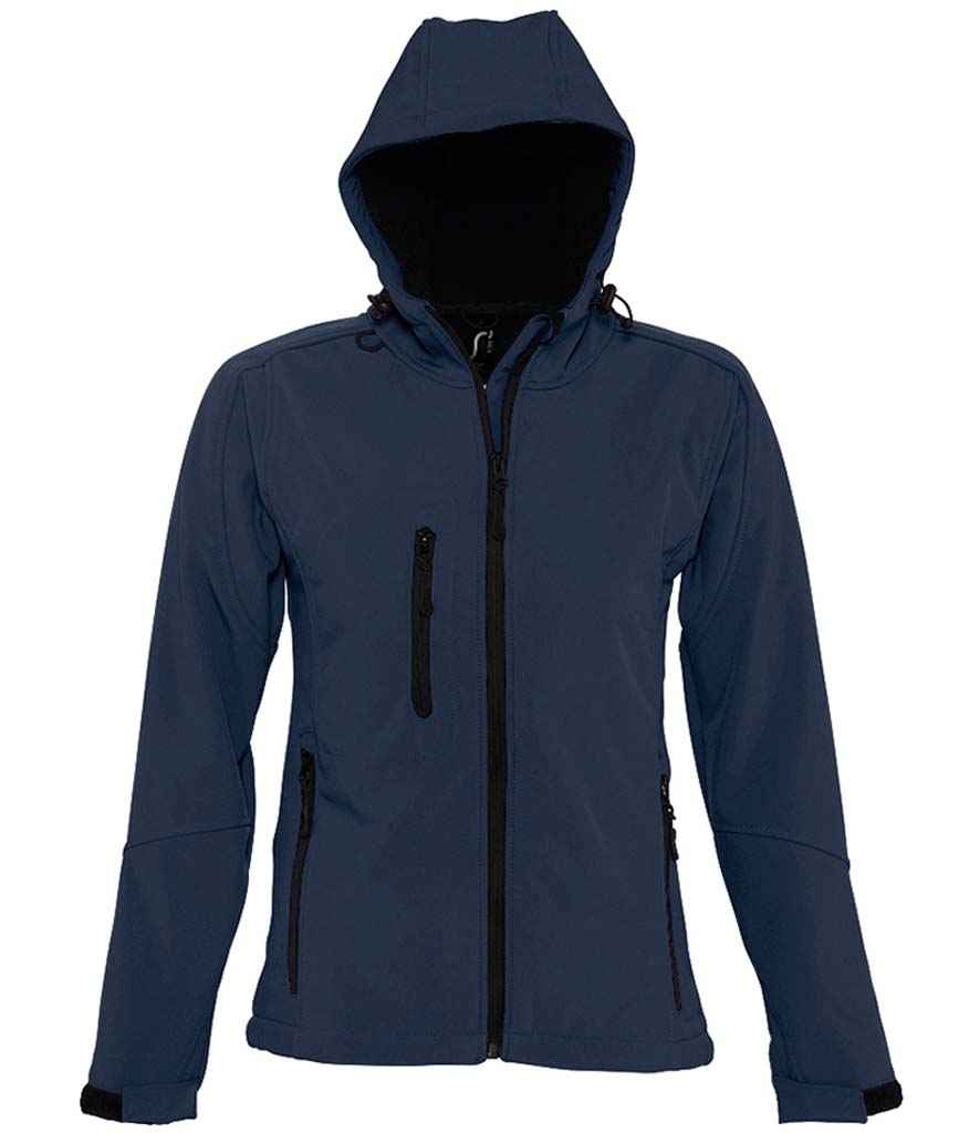 SOL'S Ladies Replay Hooded Soft Shell Jacket in French Navy, front view